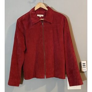 Sorbe Jacket Red Suede Leather Zip Up Lined Women's Large
